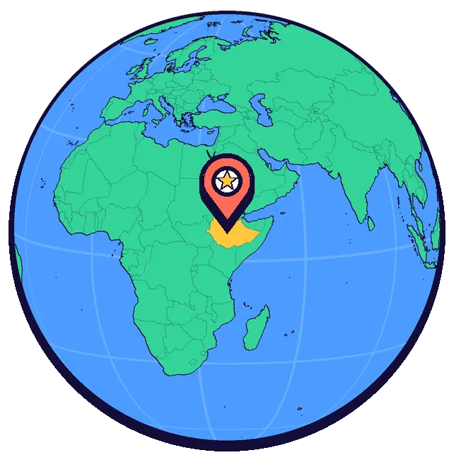Addis Ababa marked on a globe
