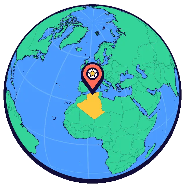 Algiers marked on a globe