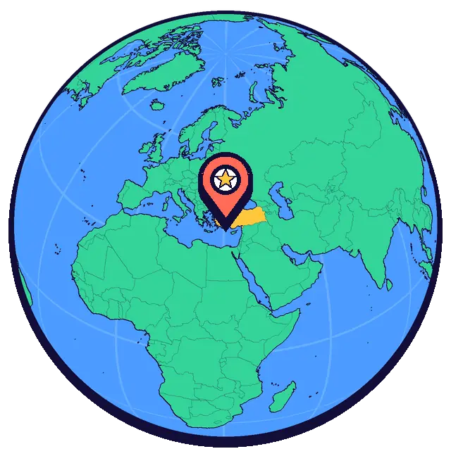 Antalya marked on a globe