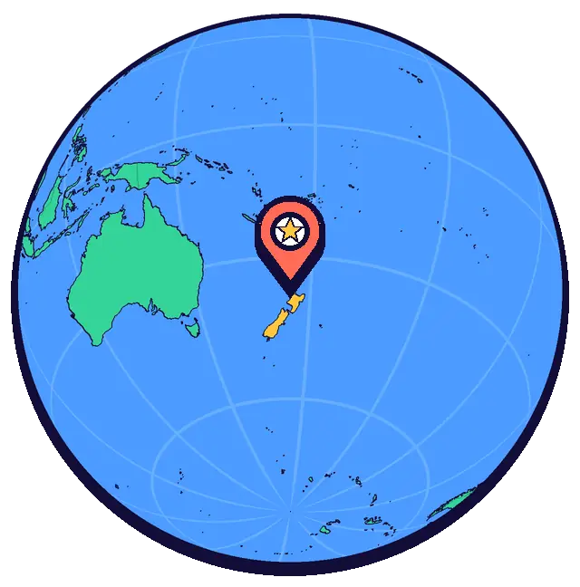 Auckland marked on a globe