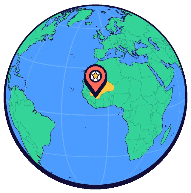 Ubicación de Bamako en un globo