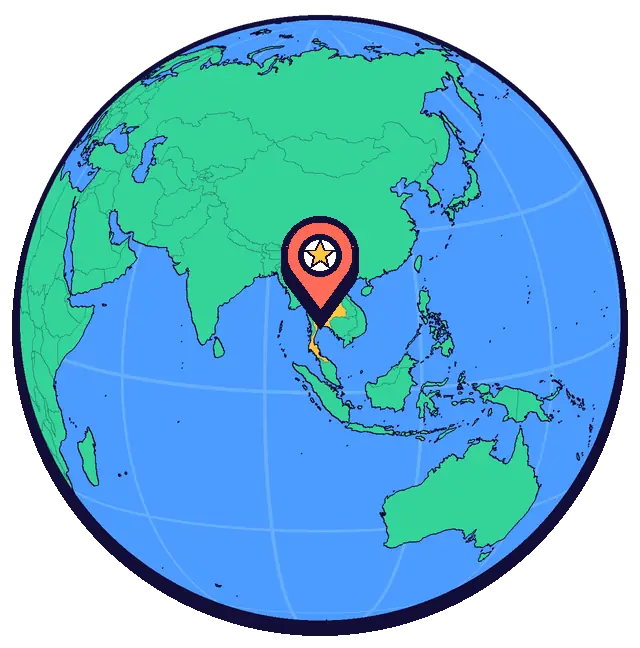 Ubicación de Bangkok en un globo