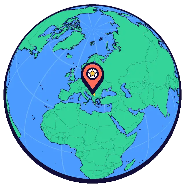 Belgrade marked on a globe