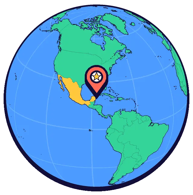 Cancún marked on a globe