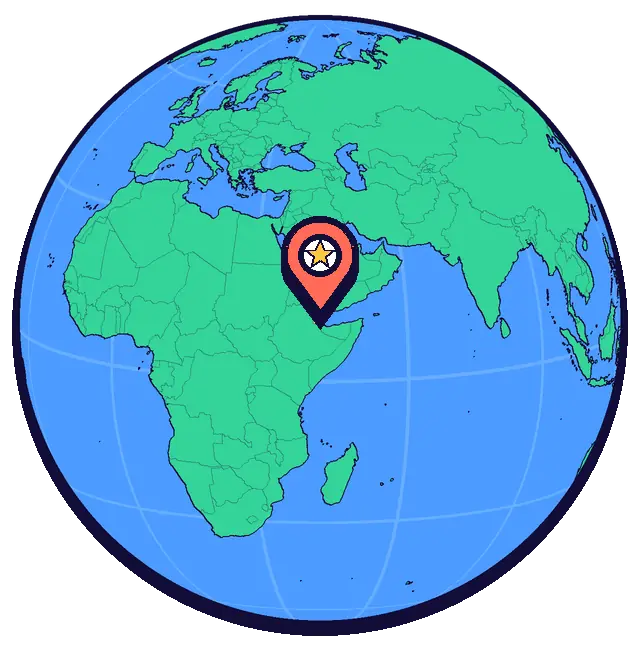 Djibouti marked on a globe