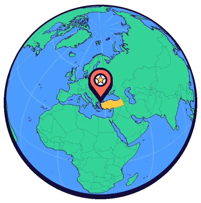 Edirne marked on a globe