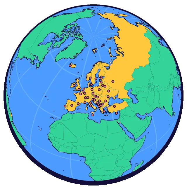The capitals of Europe marked on a globe
