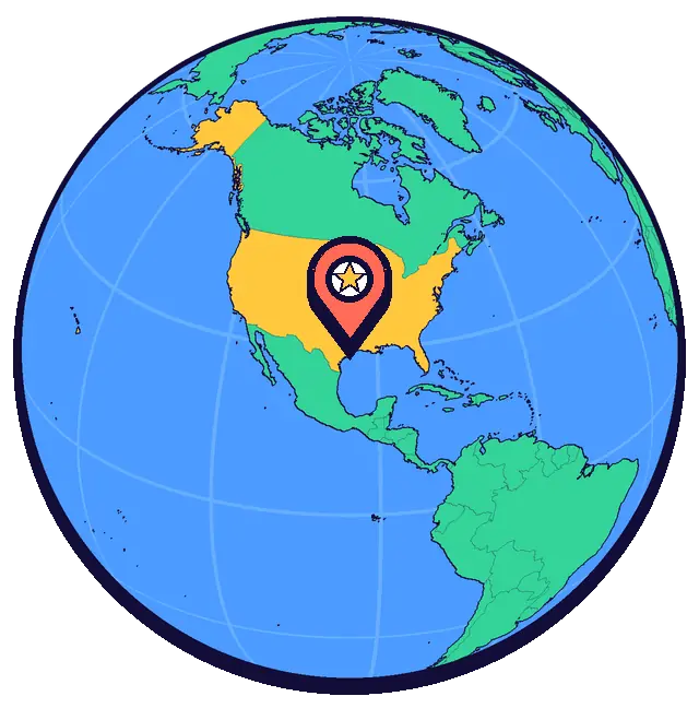 Houston marked on a globe