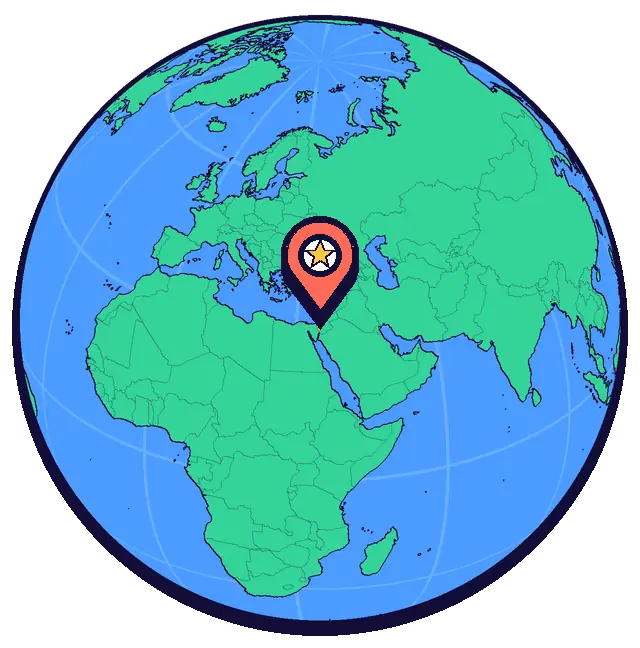 Jerusalem marked on a globe