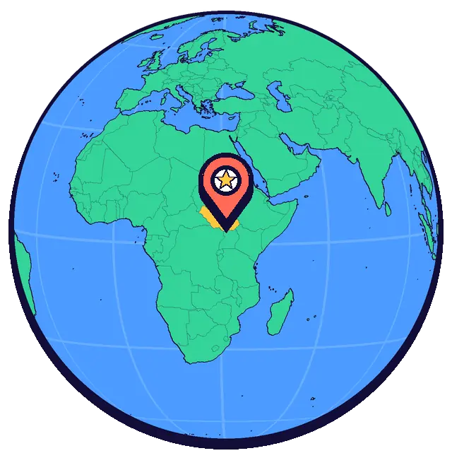 Juba marked on a globe