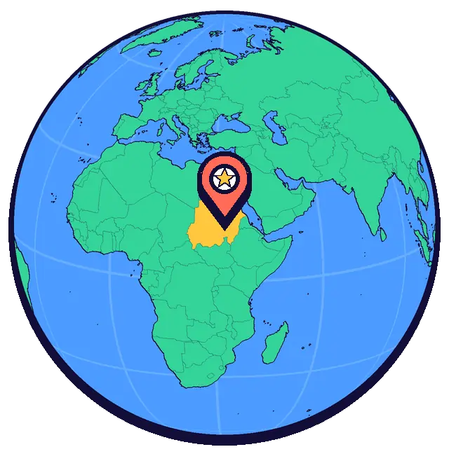 Khartoum marked on a globe