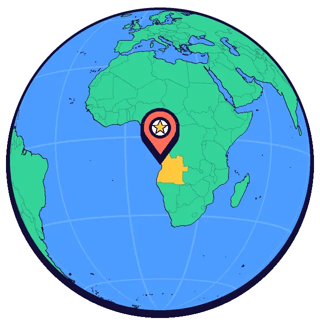 Luanda marked on a globe