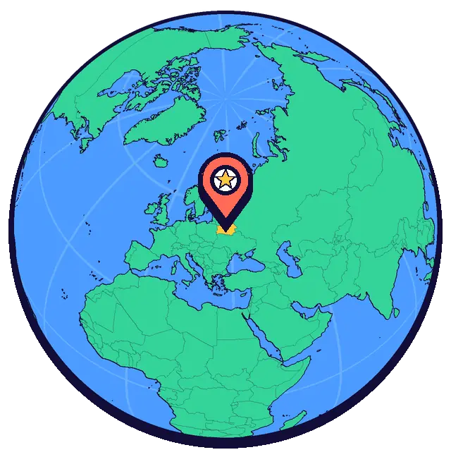 Minsk marked on a globe