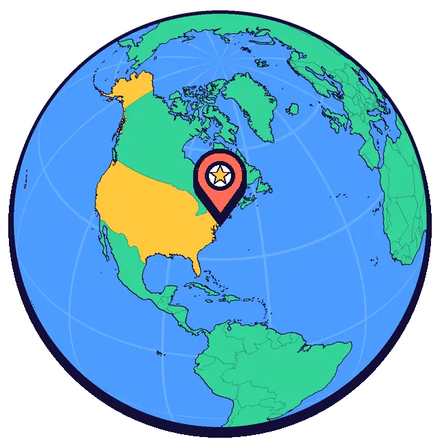 New York marked on a globe