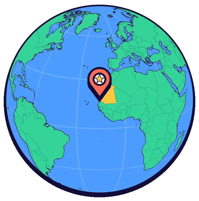 Nouakchott marked on a globe