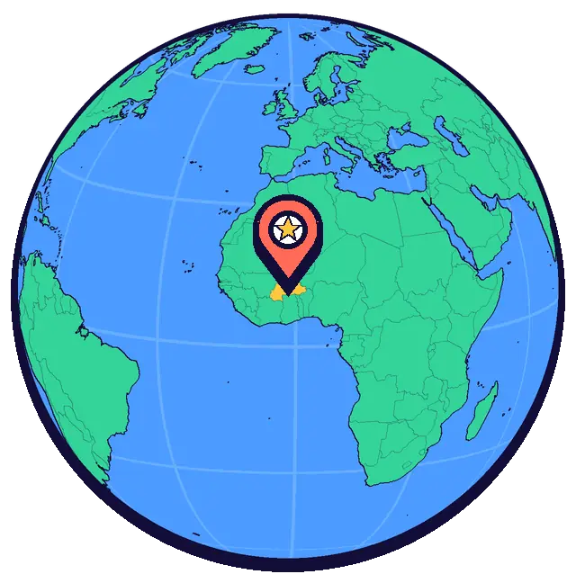 Ouagadougou marked on a globe