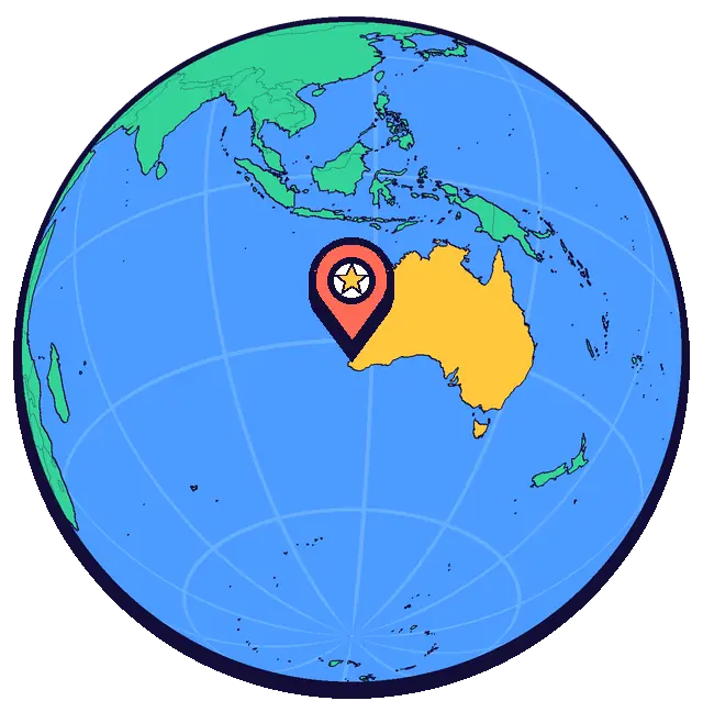 Perth marked on a globe