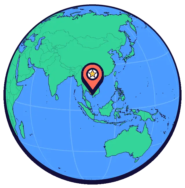Phnom Penh marked on a globe