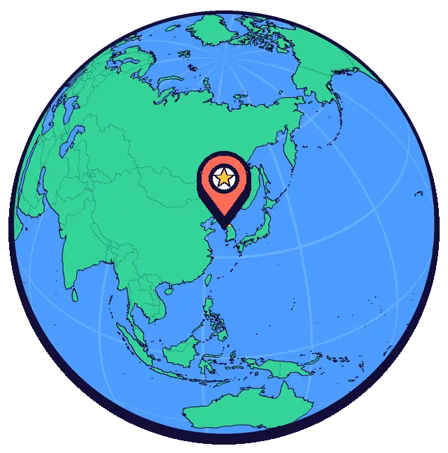 Pyongyang marked on a globe