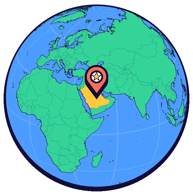 Riyadh marked on a globe