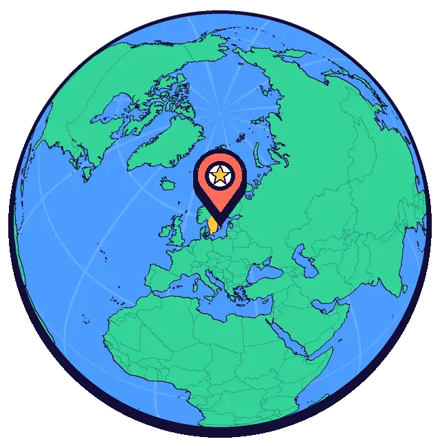 Stockholm marked on a globe