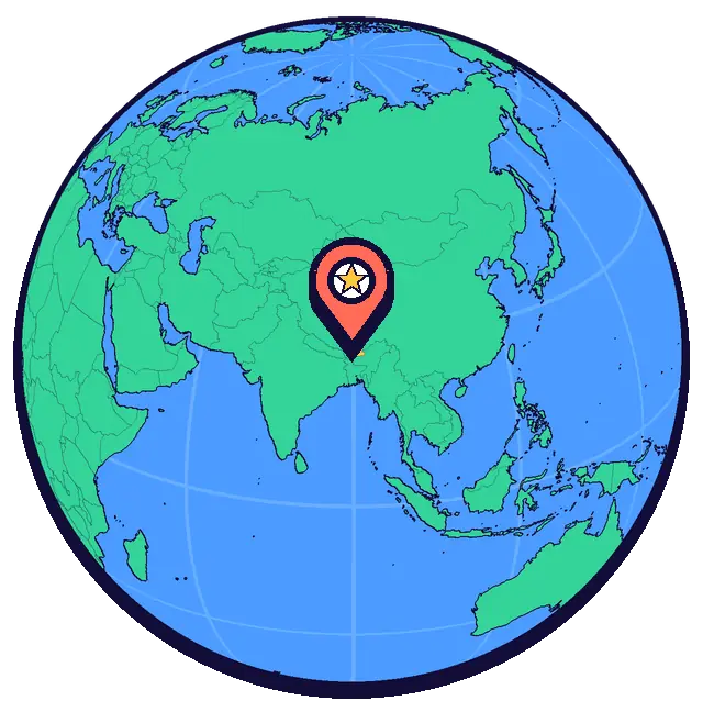 Thimphu marked on a globe