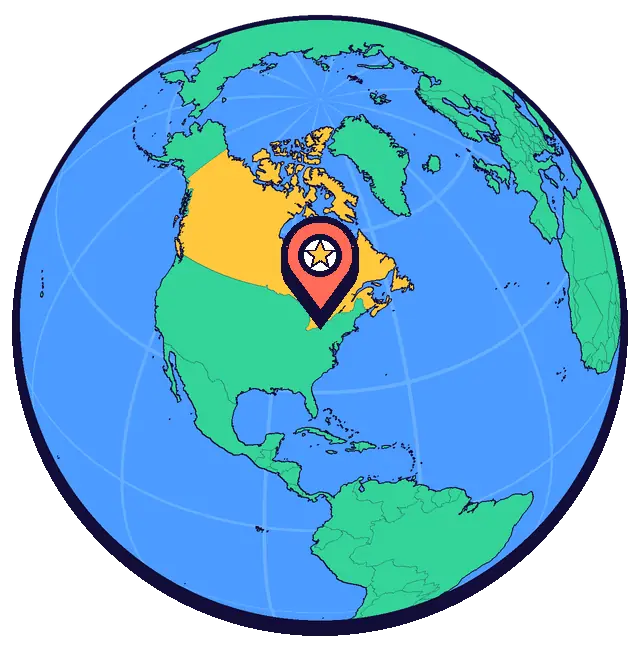 Toronto marked on a globe
