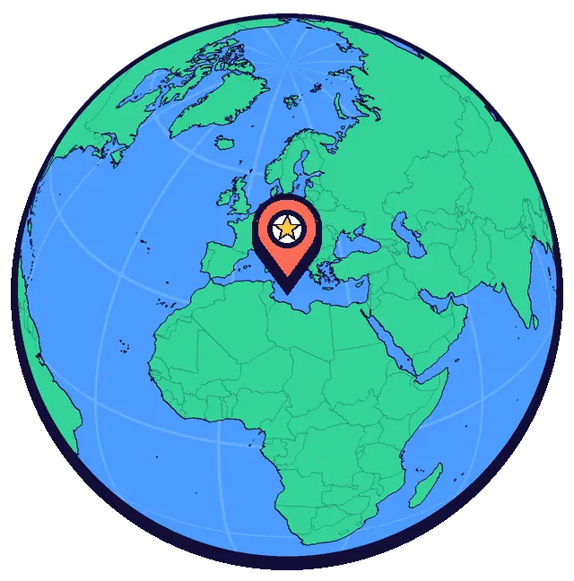 Valletta marked on a globe