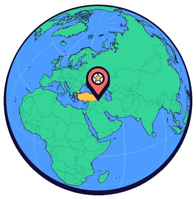 Van marked on a globe