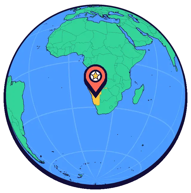 Windhoek marked on a globe